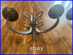 2 Large Heavy Hand Forged Black Wrought Iron Wall Sconces 4.75 Lbs 18X18X8.5