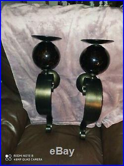 2 Large Metal and Purple Glass Wall Sconces Candle Holders Decor Modern Art