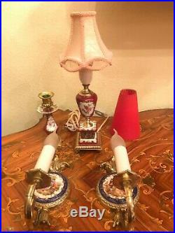 2 Limoges Wall Hanging Lamps 1 Vintage Red Table Lamp 1 Vintage Candle Holder el