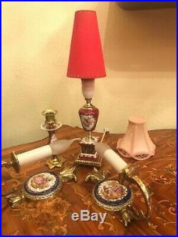 2 Limoges Wall Hanging Lamps 1 Vintage Red Table Lamp 1 Vintage Candle Holder el