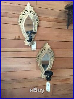 2 New FRENCH scroll Fleur de lis Artisanal WALL Sconce Wood mirror candle holder