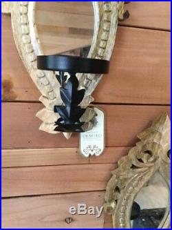 2 New FRENCH scroll Fleur de lis Artisanal WALL Sconce Wood mirror candle holder