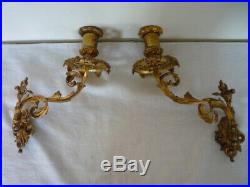 2 Original Antique Gilt Brass Candlestick Candle Holders Wall Sconce Piano