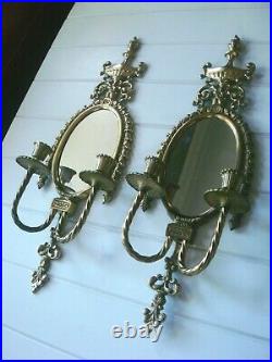 2 PC Vintage JAPAN Pair Decorative BRASS 21 Candle Holder Wall Sconces Mirror