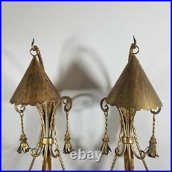 2 Palladio Italy Metal Wall Candle Sconce Gold Painted Tassles 20 Dome VTG