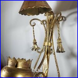 2 Palladio Italy Metal Wall Candle Sconce Gold Painted Tassles 20 Dome VTG