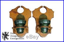2 Primitive Candle Holders Wall Sconce With Hemingray Insulator Glass Re-Purposed