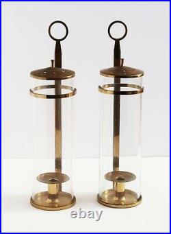 2 Rare Tommi Parzinger Dorlyn Brass Glass Hurricane Wall Sconce Candle Holders