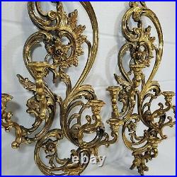2 Rare Vtg 1979 Syroco Gold Victorian Style Wall Sconce Candle Holders 5 Arm 35