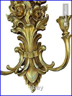 2 SYROCO INC 5 ARM CANDLE HOLDER WALL SCONCE PAIR GOLD Good Condition 4133 MCM