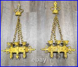 2 Sexton Brutalist Medieval Gothic Metal Chain 1967 Candle Holders Wall Sconces