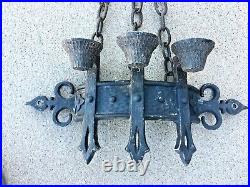 2 Sexton Wall Sconces Iron 3 Candle Holder Chain Medieval Gothic Candelabra