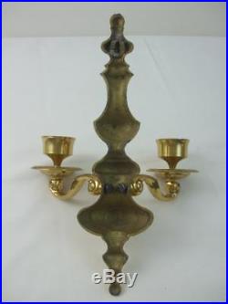 2 Solid Brass Double Arm Wall Sconce Candle Holder Hurricane Grapes Glass Shades