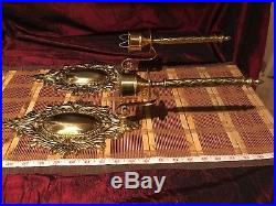 2 Solid Brass Wall Sconce Candlestick Candle Holder with Ornate Design 19x6 3/8