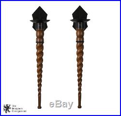 2 Spanish Revival Barley Twist Wood & Wrought Iron Wall Sconce Candle Holders