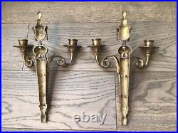 2 VTG Solid Brass Double Arm CandlestickHolders Wall Sconce Candelabra
