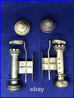 2 VTG Spring Loaded Brass Candle Adjustable Holder Sconce Wall Mount with Tops