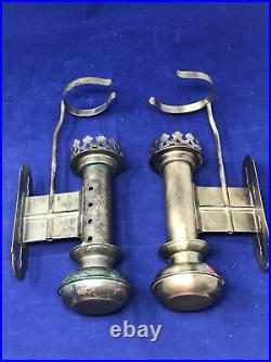 2 VTG Spring Loaded Brass Candle Adjustable Holder Sconce Wall Mount with Tops