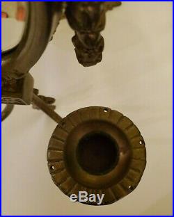 2 Vintage Brass Glo-Mar ArtWorks Wall Sconces with Mirror & Candle Holders