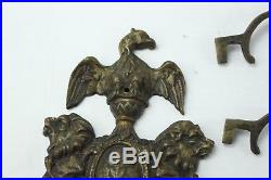(2) Vintage Brass Wall Candle Stick Holder Removable Arm Sconce Eagle Lion