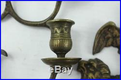 (2) Vintage Brass Wall Candle Stick Holder Removable Arm Sconce Eagle Lion