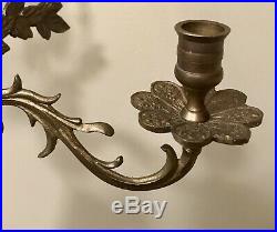 2 Vintage Brass Wall Sconce 2 Candle Holders Ornate French Style Floral 16