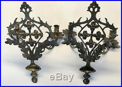 2 Vintage Brass Wall Sconce 2 Candle Holders Ornate French Style Floral 16