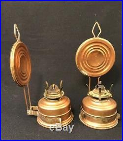 2 Vintage Copper Wall Sconce Oil Lamps with Reflector Germany