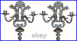 2 Vintage French Brass Candelabra Wall Hanging Sconces Candle Holders Light 14