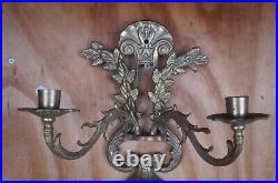 2 Vintage French Brass Candelabra Wall Hanging Sconces Candle Holders Light 14