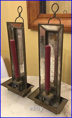 2 Vintage French Country Portable Candlestick Wall Sconces Mirror & Copper 19T