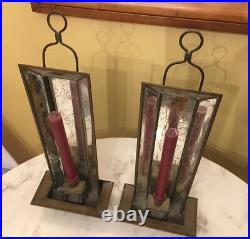 2 Vintage French Country Portable Candlestick Wall Sconces Mirror & Copper 19T