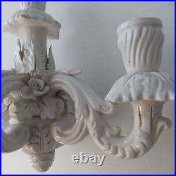 2 Vintage Handmade White Ceramic Wall Mounted 4 Candleholder Sconces Roses