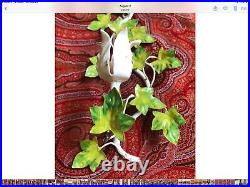 (2) Vintage Italian Tole Metal Ivy Wall Sconces Vine Leaves Candle Holder Floral