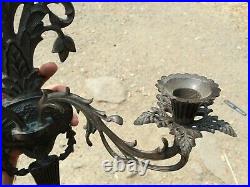 2 Vintage Metal 2-Arm Candle Holders India Wall Mountable Castle Gothic Ornate
