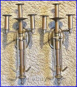 2 Vintage Mid Century Modern Hollywood Regency Brass Wall Sconces Candle Holders