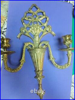 (2) Vintage Solid Brass(DBL)Sconce Candle Holder Pair 2 Hollywood Regency Heavy
