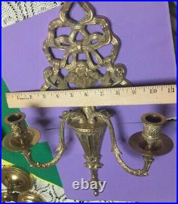 (2) Vintage Solid Brass(DBL)Sconce Candle Holder Pair 2 Hollywood Regency Heavy