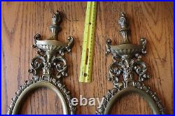 2 Vintage Solid Brass Wall Sconce Double Candle Stick Holder frame -No Mirror