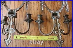 2 Vintage Solid Brass Wall Sconce Double Candle Stick Holder frame -No Mirror