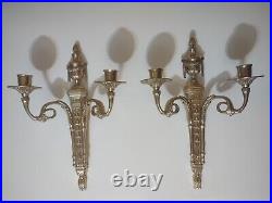 2 Vintage Solid Brass Wall Sconces 2 Arm Guild Louis XVI Style Candle Holder