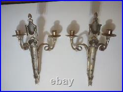 2 Vintage Solid Brass Wall Sconces 2 Arm Guild Louis XVI Style Candle Holder