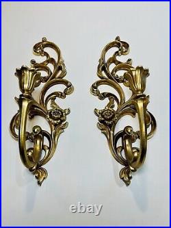 2 Vintage Syroco Ornate Gold Tone Arm Candle Wall Sconces Hollywood Regency EXC