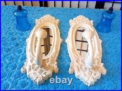 2 Vintage Wall Mirror Candle Holders 18 Scones Ornate White Blue Glass Votive
