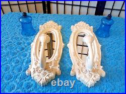 2 Vintage Wall Mirror Candle Holders Scones Ornate White Blue Glass Votives