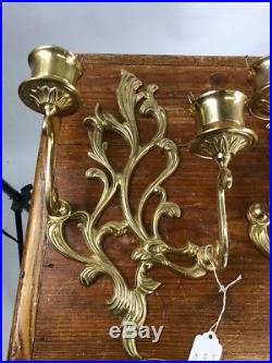 2 Vintage Wall Sconces Brass Candlesticks Candelabra Candle Holders Heavy