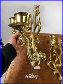 2 Vintage Wall Sconces Brass Candlesticks Candelabra Candle Holders Heavy