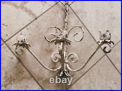 2 Vintage Weathered Metal Art Shabby White Candelabra Wall Candle or Light
