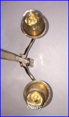 2 Vtg Brass Ribbon Wall Sconce Double Taper Candle Holder Lacquered Shiny 19
