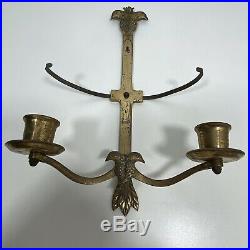 2 Vtg Cast Iron Wall Sconces Double Candle Holders Birds WG Seeley Germantown PA